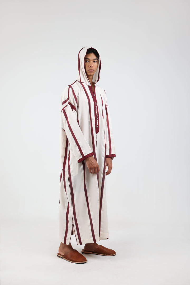 Djellaba Sousdi Royal White Burgundy Side